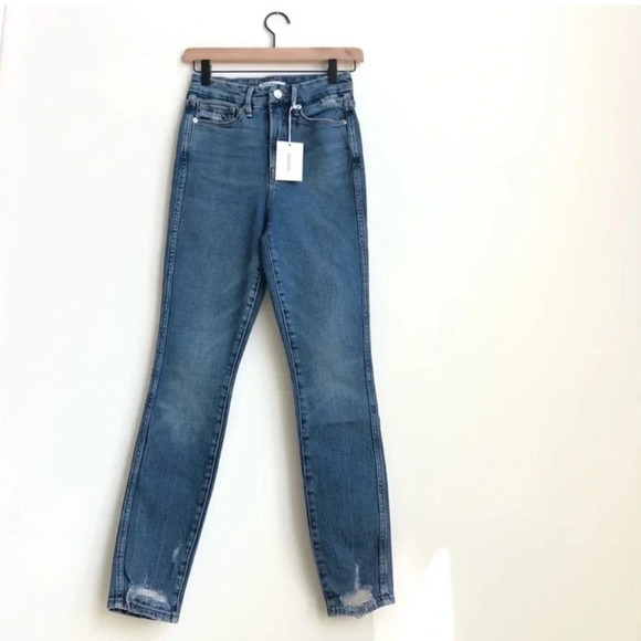 New Good American Good Curve Skinny Jeans Blue329 high rise distressed - Picture 3 of 15